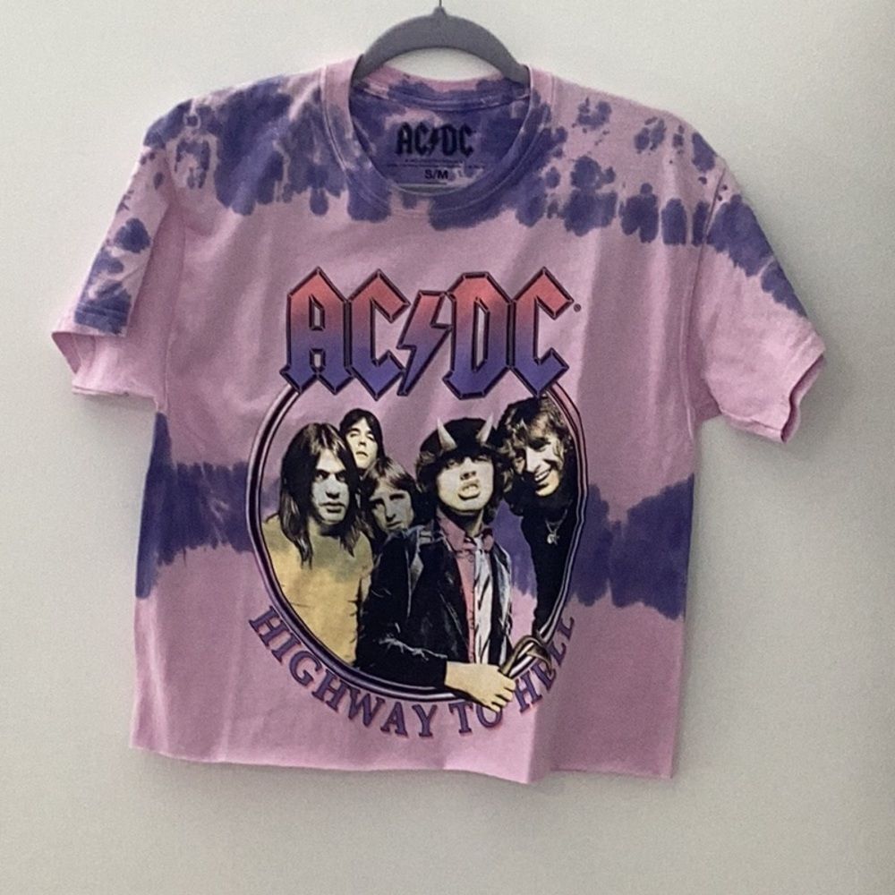 NWOT ACDC Cropped Graphic Tee S/M tie-dye
